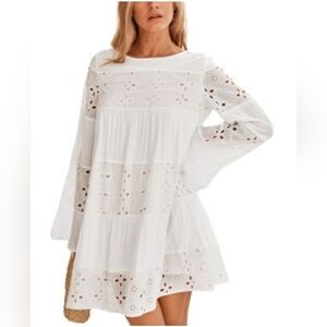 CUPSHE Women's Flared Eyelet Mini Beach Dress Medium‎ 8/10 Resort Cruise Wear